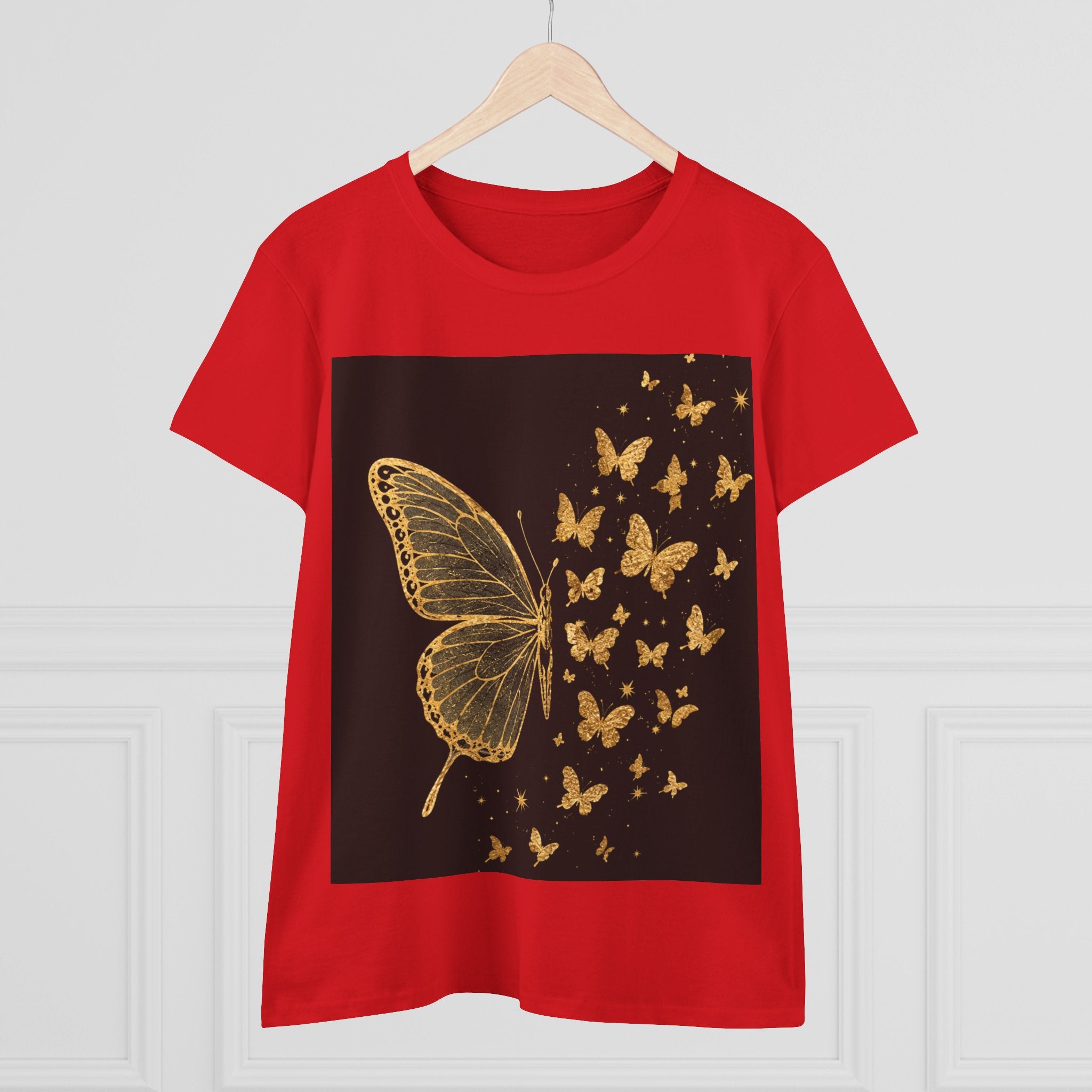 Gold Butterfly Graphic Tee — Women's Butterfly Shirt, Elegant Nature-Inspired Casual Top