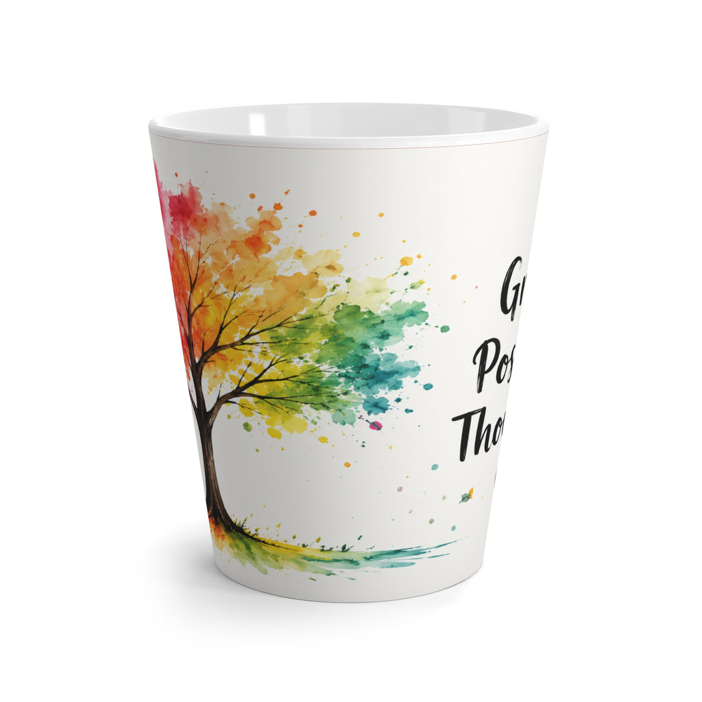 Rainbow Tree Latte Mug — Inspirational 'Grow Positive Thoughts' Ceramic Coffee Cup