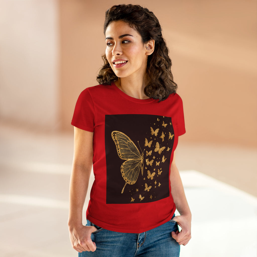 Gold Butterfly Graphic Tee — Women's Butterfly Shirt, Elegant Nature-Inspired Casual Top