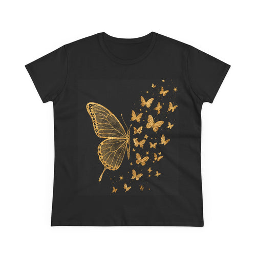 Gold Butterfly Graphic Tee — Women's Butterfly Shirt, Elegant Nature-Inspired Casual Top