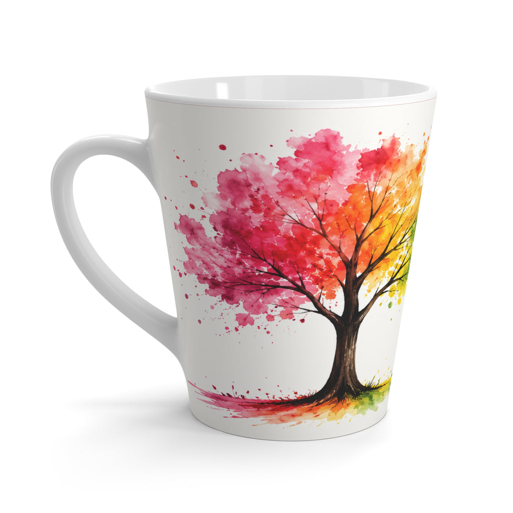 Rainbow Tree Latte Mug — Inspirational 'Grow Positive Thoughts' Ceramic Coffee Cup
