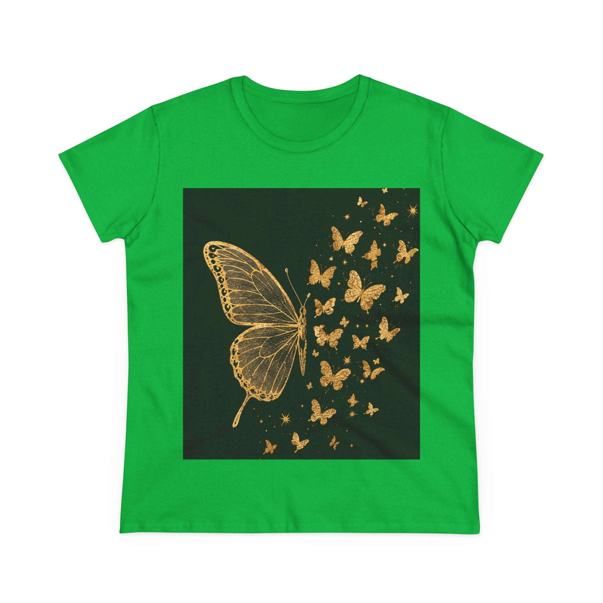 Gold Butterfly Graphic Tee — Women's Butterfly Shirt, Elegant Nature-Inspired Casual Top