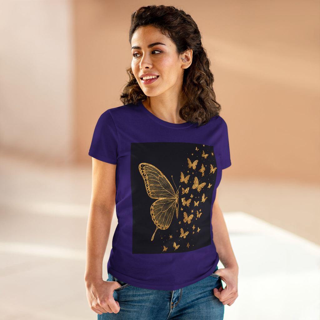 Gold Butterfly Graphic Tee — Women's Butterfly Shirt, Elegant Nature-Inspired Casual Top