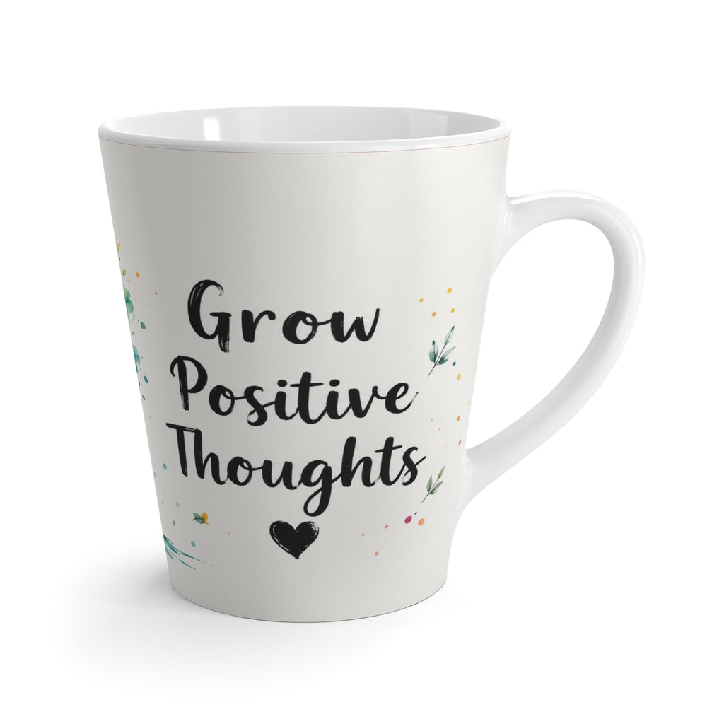 Rainbow Tree Latte Mug — Inspirational 'Grow Positive Thoughts' Ceramic Coffee Cup