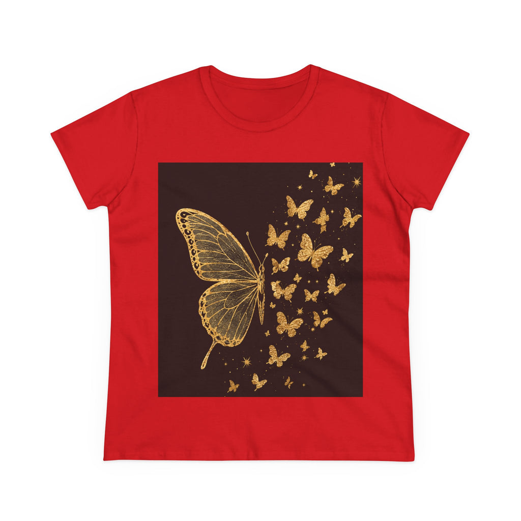Gold Butterfly Graphic Tee — Women's Butterfly Shirt, Elegant Nature-Inspired Casual Top