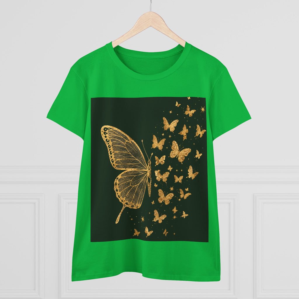 Gold Butterfly Graphic Tee — Women's Butterfly Shirt, Elegant Nature-Inspired Casual Top