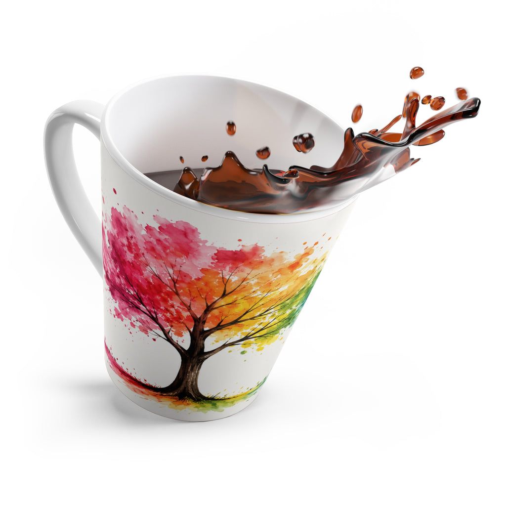 Rainbow Tree Latte Mug — Inspirational 'Grow Positive Thoughts' Ceramic Coffee Cup