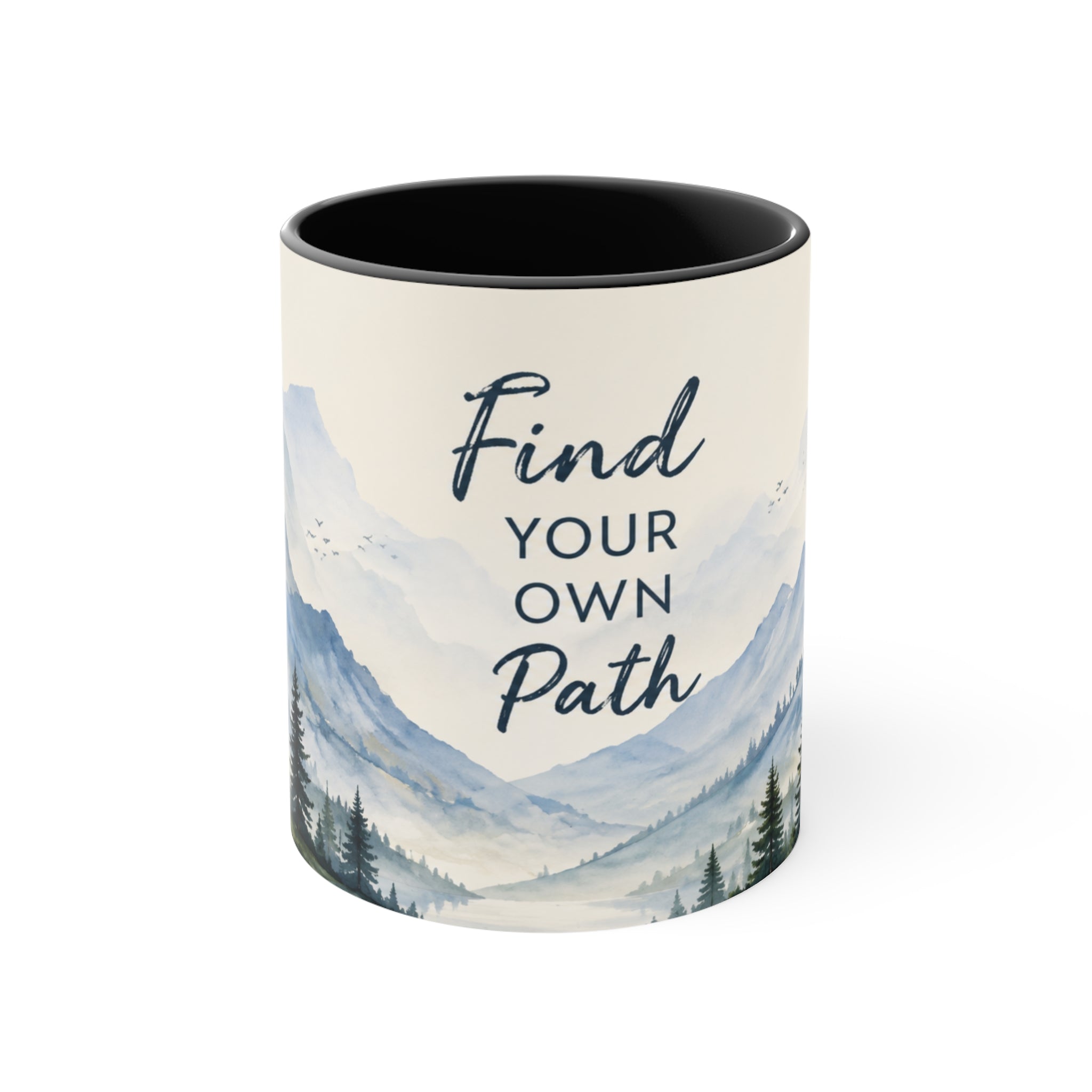 Find Your Own Path Accent Mug — Inspirational Mountain Landscape Coffee Cup