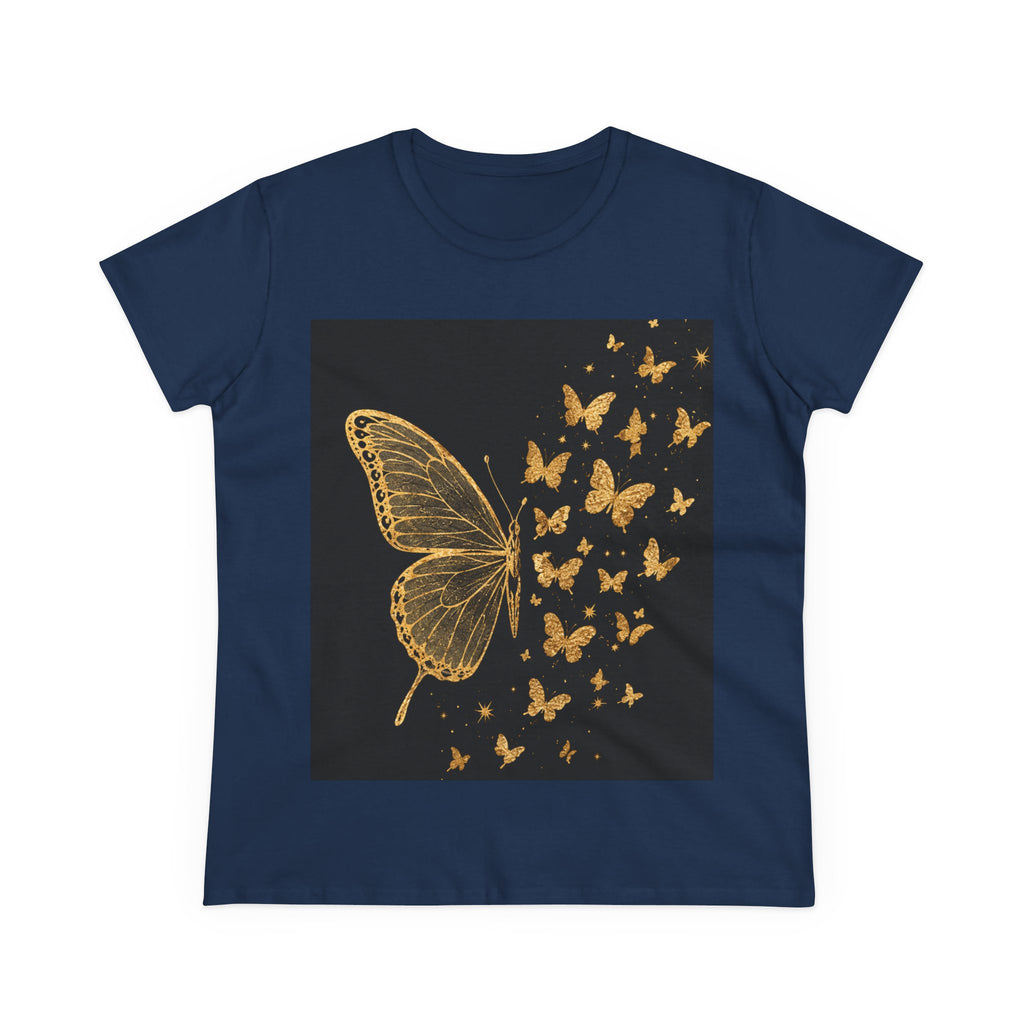 Gold Butterfly Graphic Tee — Women's Butterfly Shirt, Elegant Nature-Inspired Casual Top