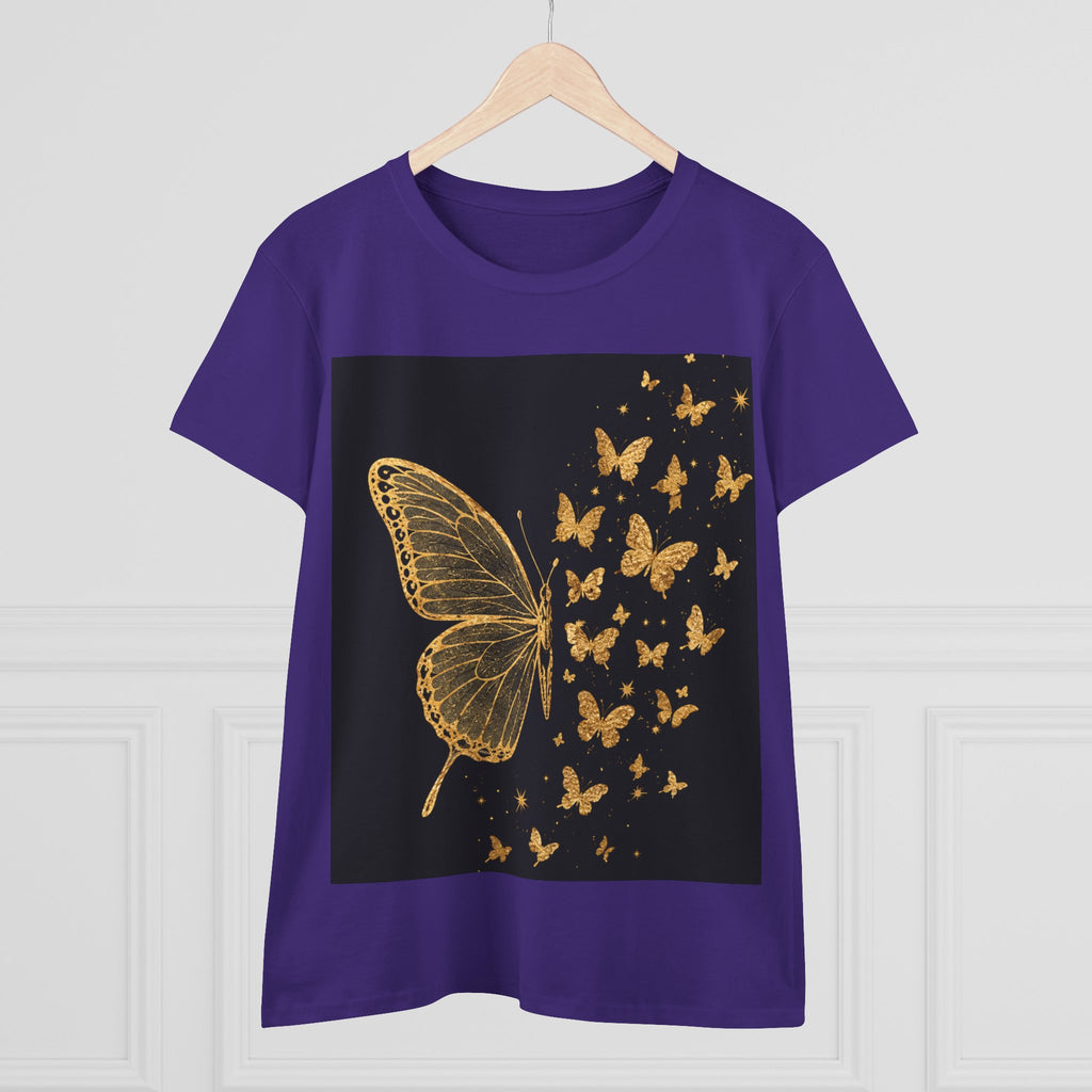 Gold Butterfly Graphic Tee — Women's Butterfly Shirt, Elegant Nature-Inspired Casual Top
