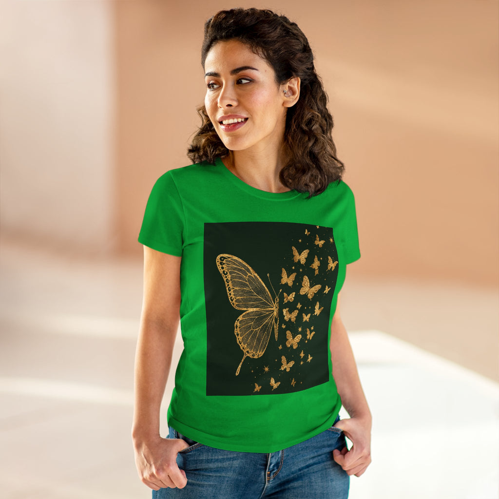 Gold Butterfly Graphic Tee — Women's Butterfly Shirt, Elegant Nature-Inspired Casual Top