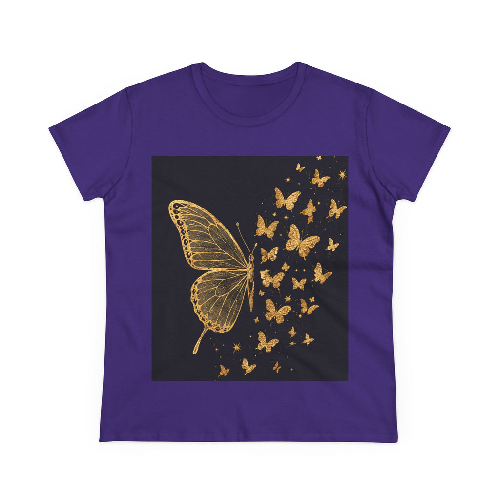 Gold Butterfly Graphic Tee — Women's Butterfly Shirt, Elegant Nature-Inspired Casual Top